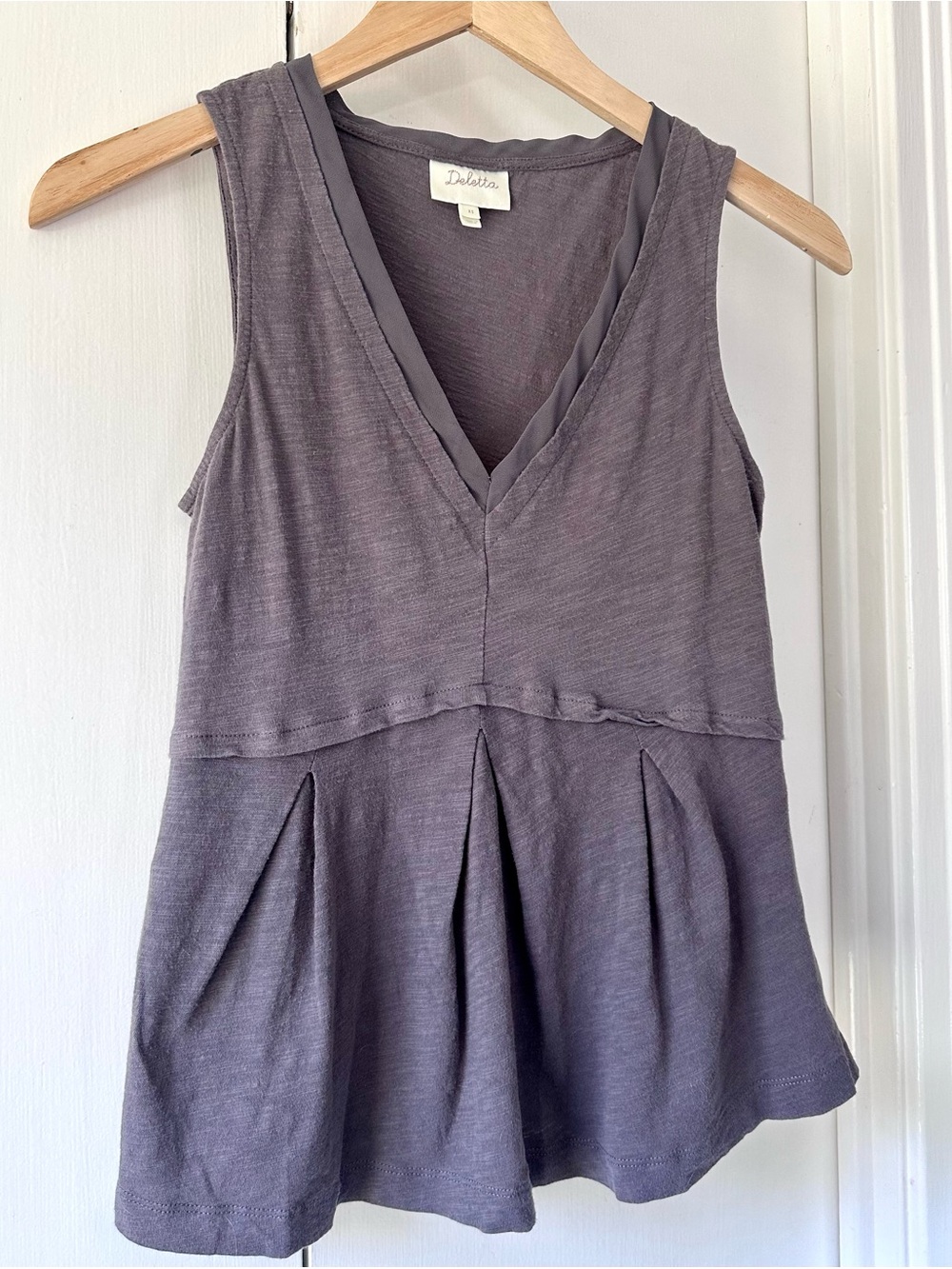 Women's Sleeveless Deletta for Anthropologie V-Neck Pleated Cotton Tank